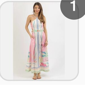 Chic Multicolor Halter Open Back Maxi Dress